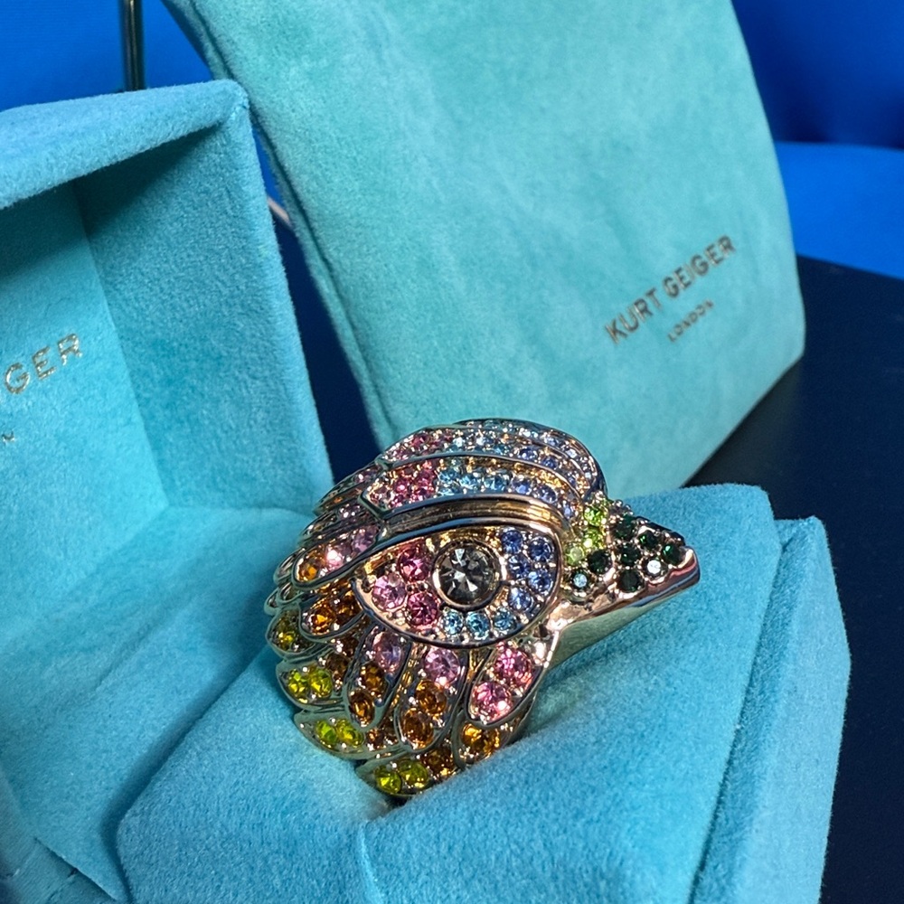 BRAND NEW KURT GEIGER LONDON EAGLE BIRD RING SIZE 7 CRYSTAL GIFT BOX & BAG